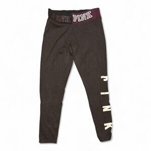 S/M PINK Victoria’s Secret Leggings – Charcoal High-Rise Logo Waist Ankle